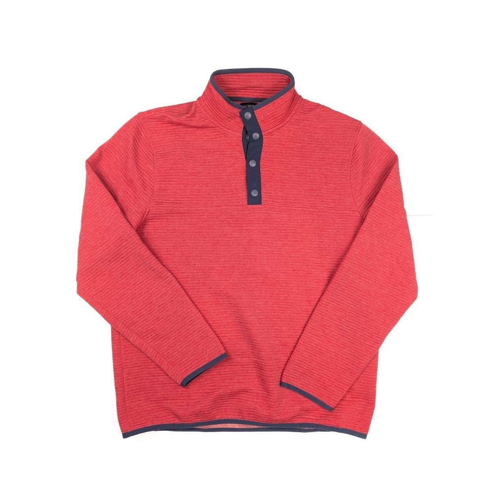 J. Crew Authentic Fleece Red Pink‎ 1/4 Button Pullover Sweater Men's Size Large